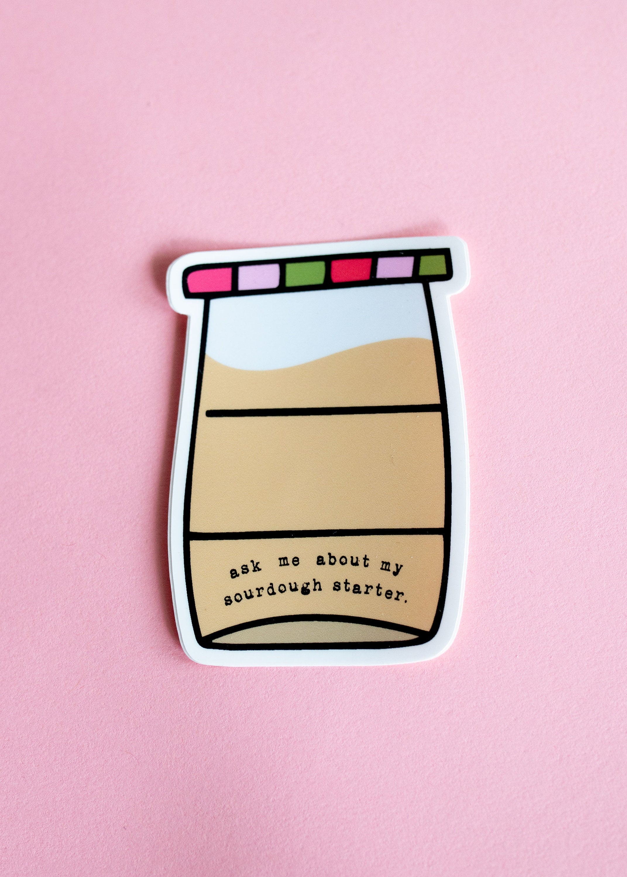 An illustrated sourdough starter sticker.