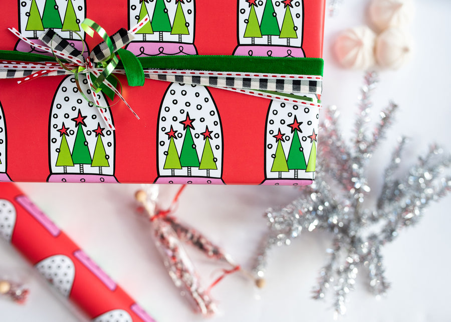 Red Snow Globe Holiday Gift Wrap