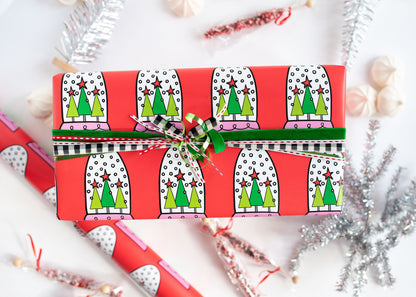 Red Snow Globe Holiday Gift Wrap