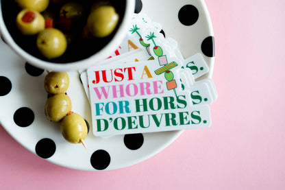 Funny sticker about hors d'oeuvres.
