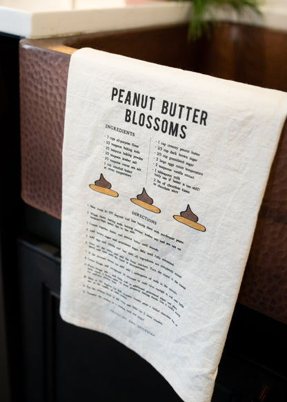 A cookie recipe printed on a tea towel.