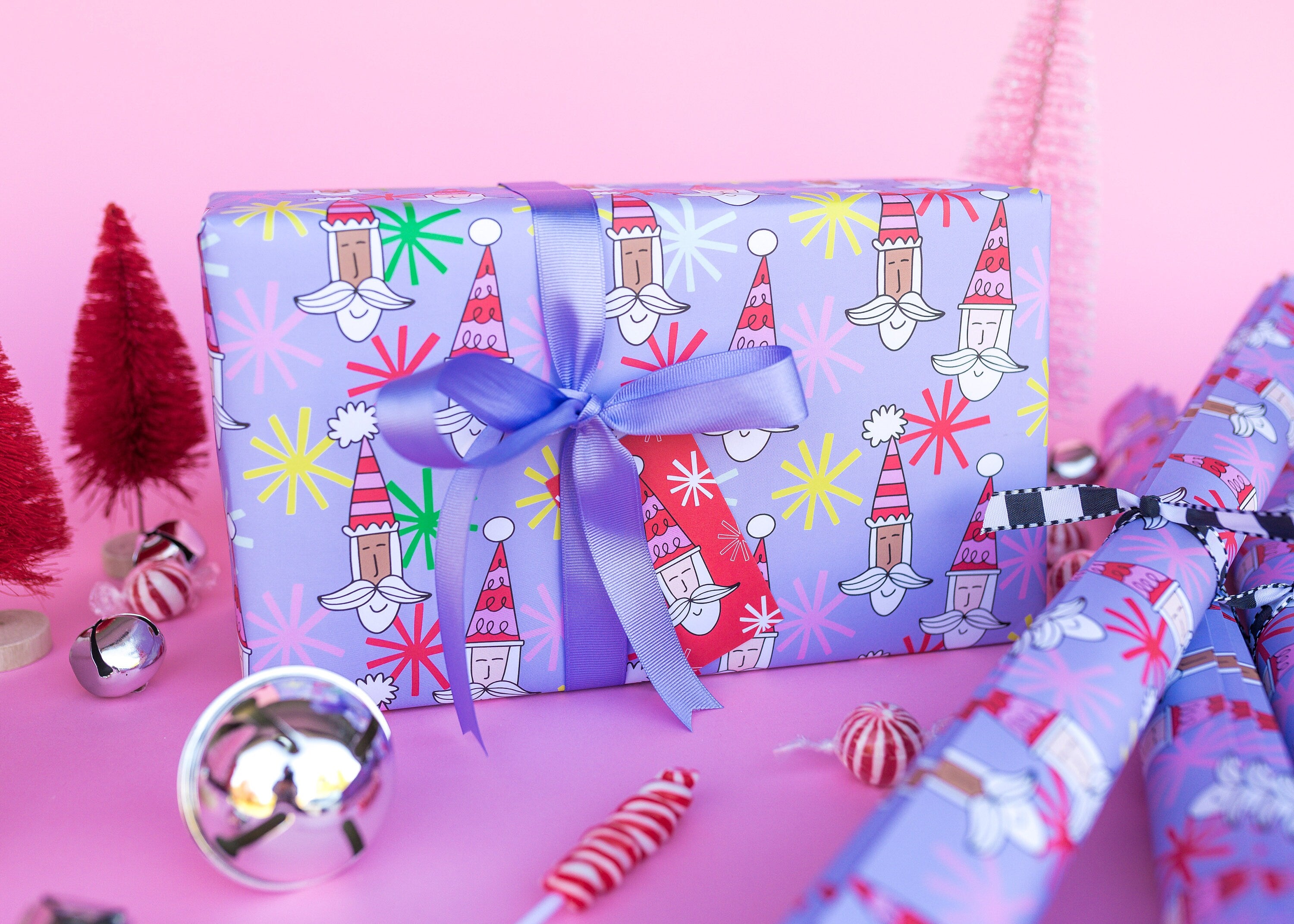 A gift wrapped in holiday paper.