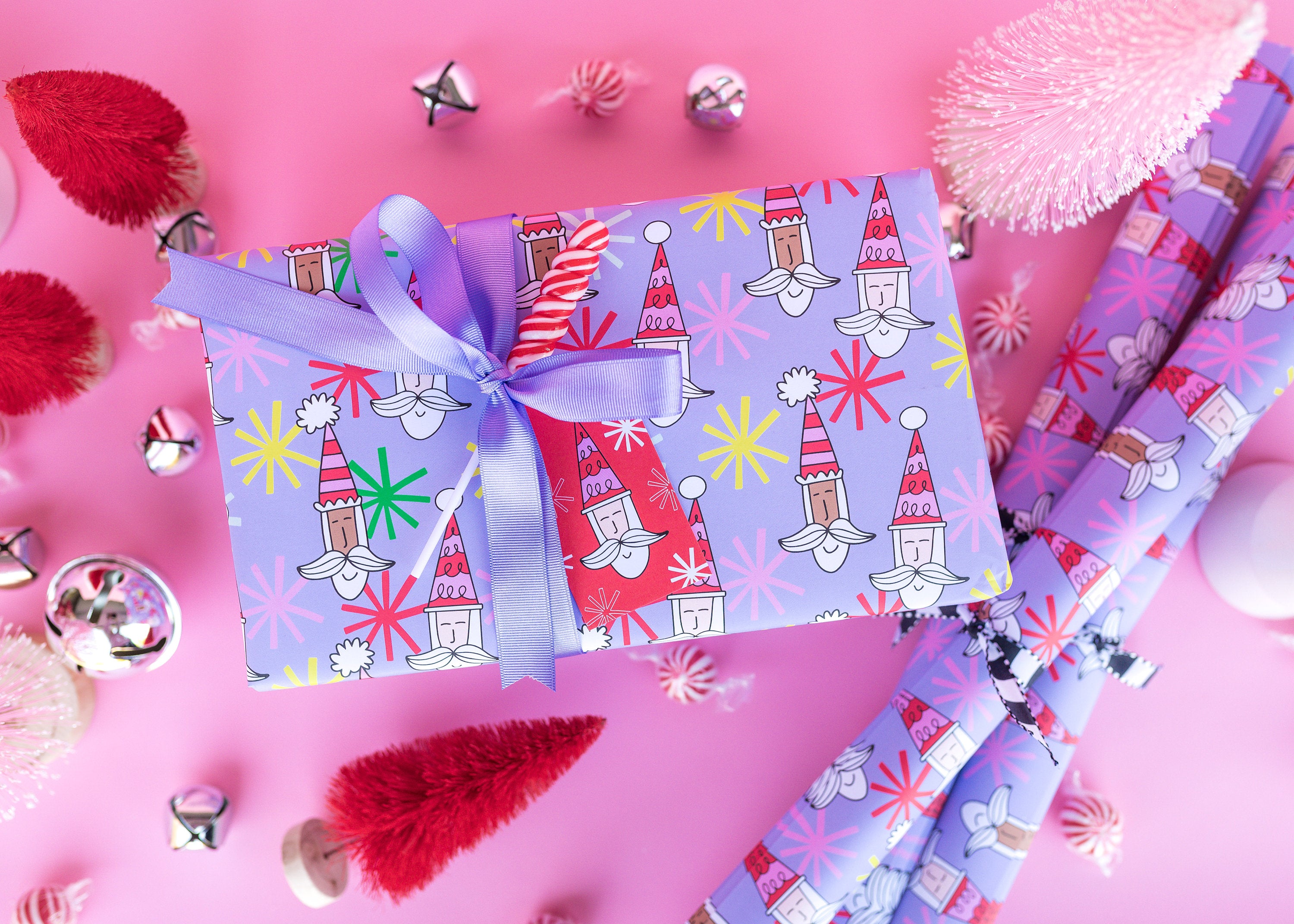 Purple Santa wrapping paper.