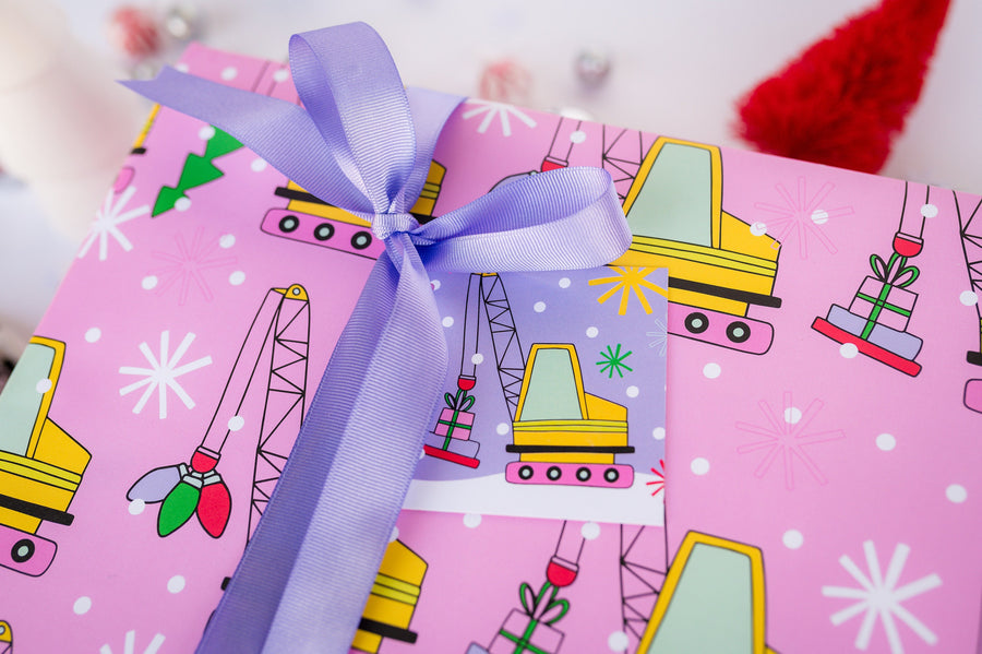 Kids Pink Construction Gift Wrap