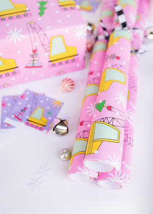 Kids Pink Construction Gift Wrap