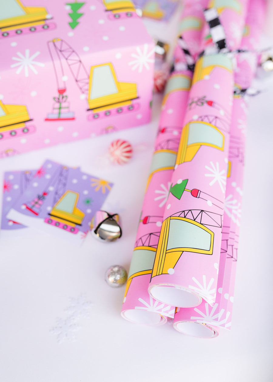 Kids Pink Construction Gift Wrap