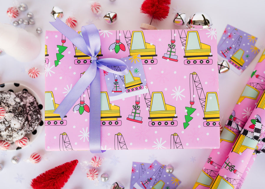 Kids Pink Construction Gift Wrap